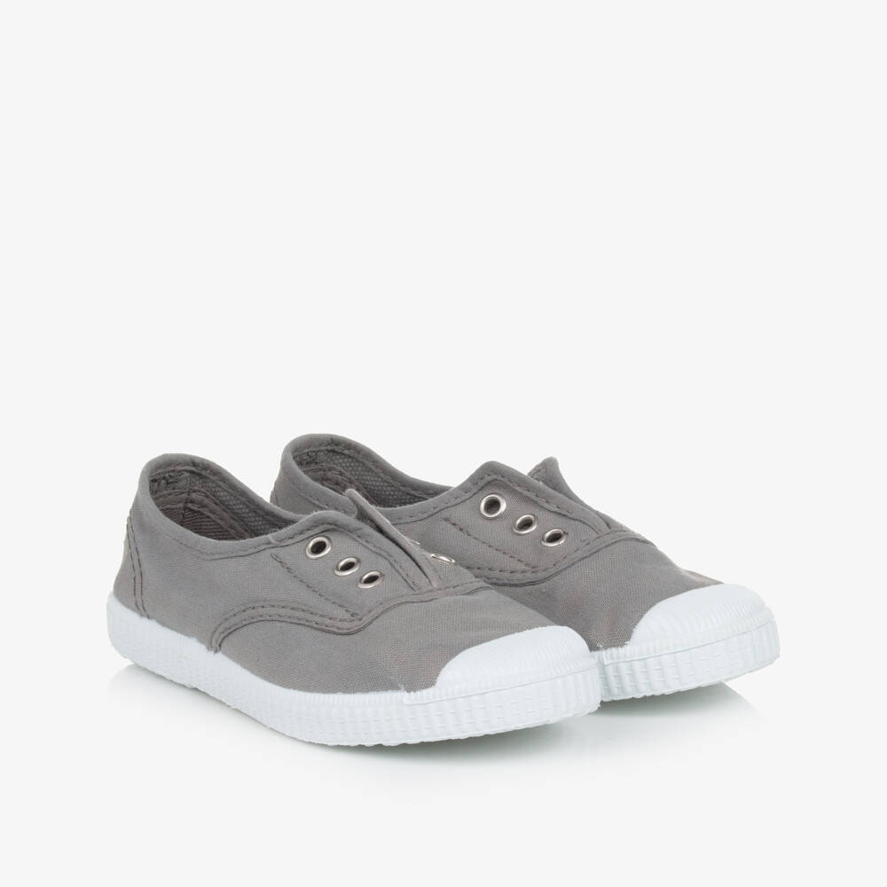 Pisamonas-Grey Canvas Slip-On Trainers | Childrensalon