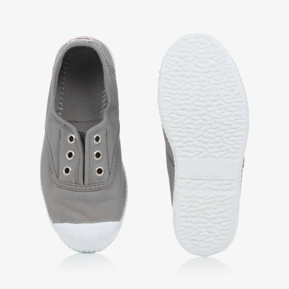 Pisamonas-Grey Canvas Slip-On Trainers | Childrensalon