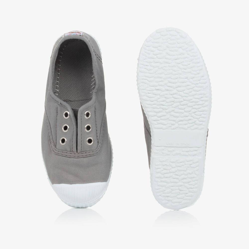 Pisamonas-Grey Canvas Slip-On Trainers | Childrensalon