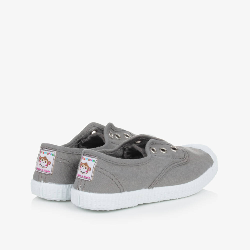 Pisamonas-Grey Canvas Slip-On Trainers | Childrensalon