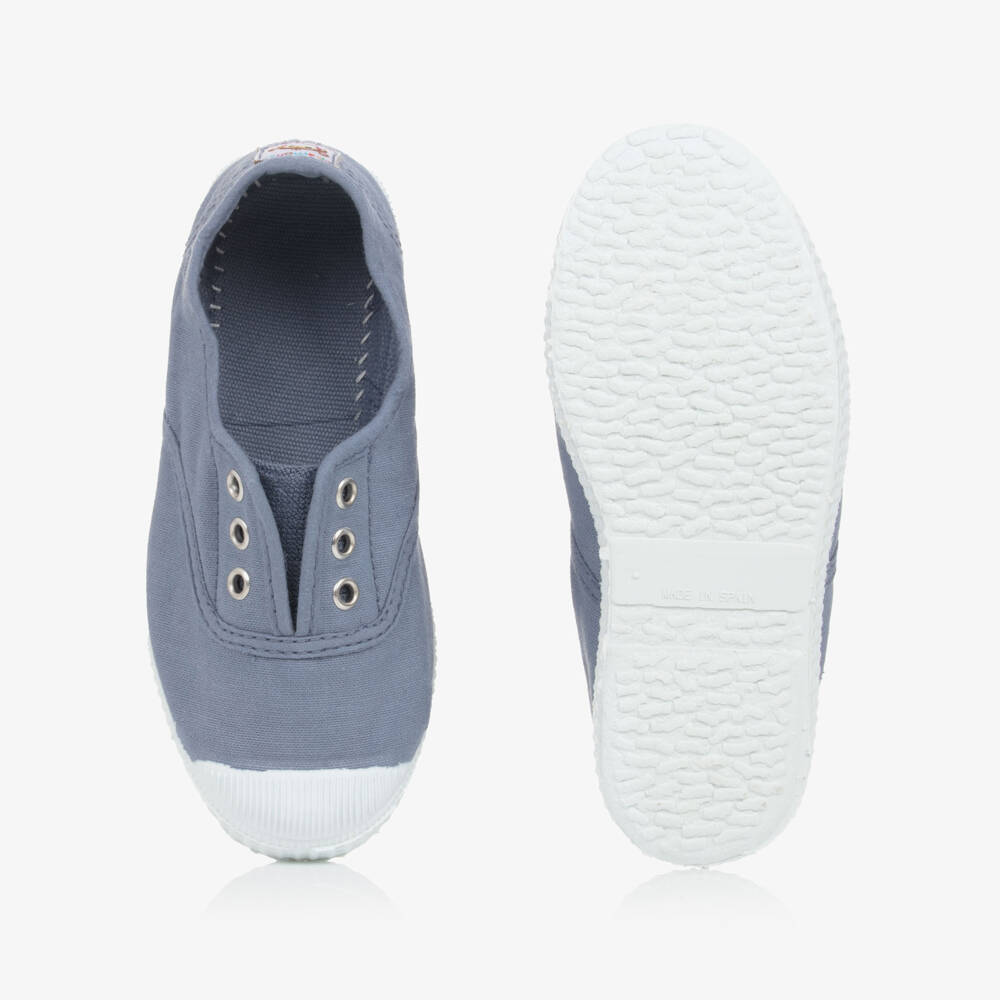 Pisamonas-Mid-Blue Canvas Slip-On Trainers | Childrensalon