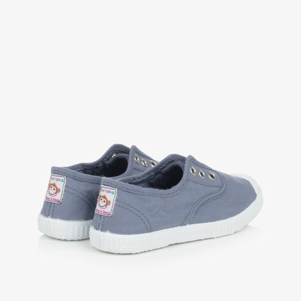 Pisamonas-Mid-Blue Canvas Slip-On Trainers | Childrensalon