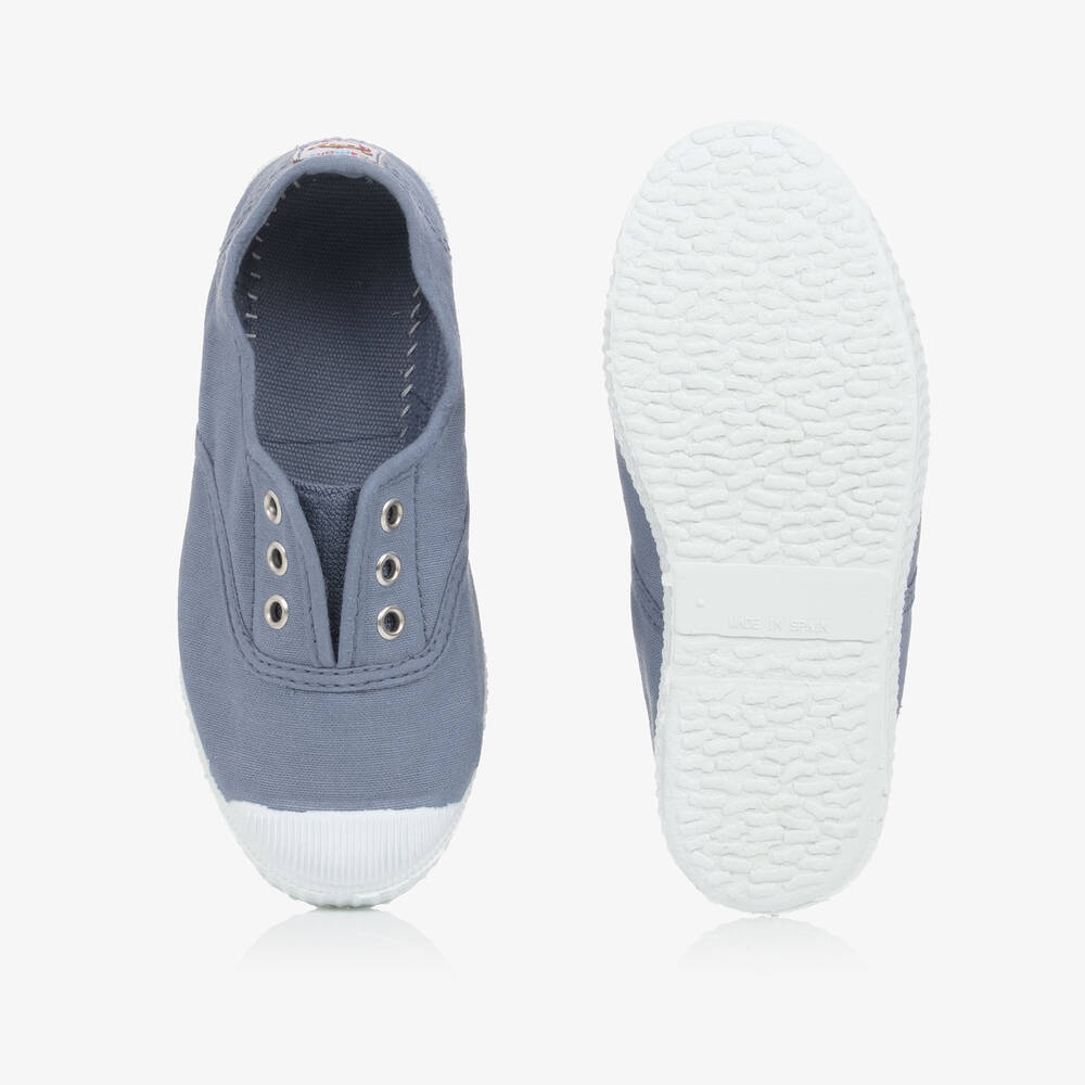 Pisamonas-Mid-Blue Canvas Slip-On Trainers | Childrensalon