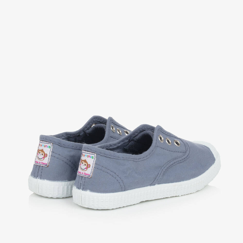 Pisamonas-Mid-Blue Canvas Slip-On Trainers | Childrensalon