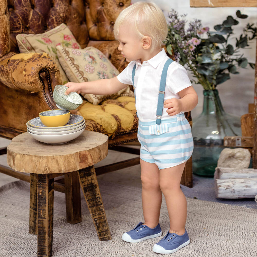 Pisamonas-Mid-Blue Canvas Slip-On Trainers | Childrensalon