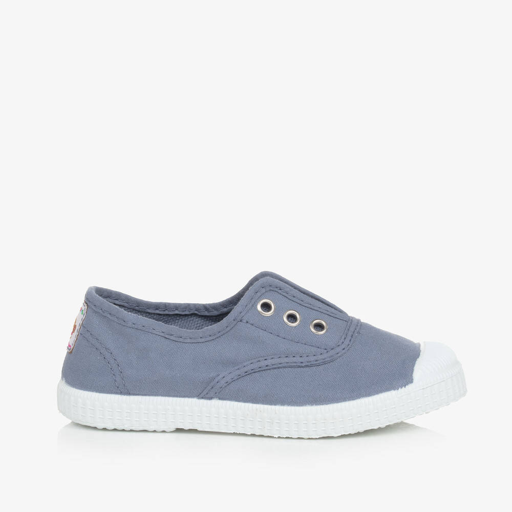 Pisamonas-Mid-Blue Canvas Slip-On Trainers | Childrensalon