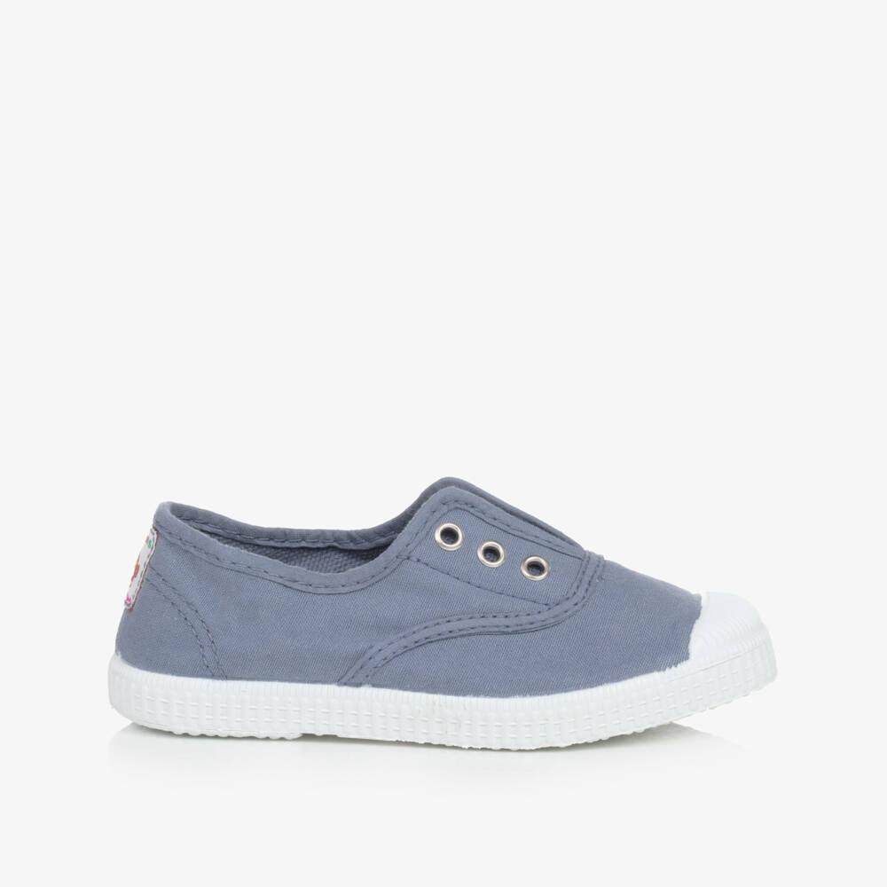 Pisamonas-Mid-Blue Canvas Slip-On Trainers | Childrensalon