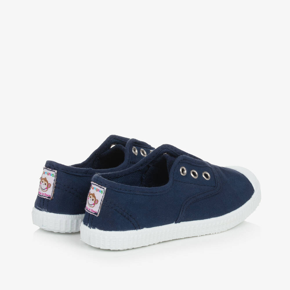 Pisamonas-Navy Blue Canvas Slip-On Trainers | Childrensalon