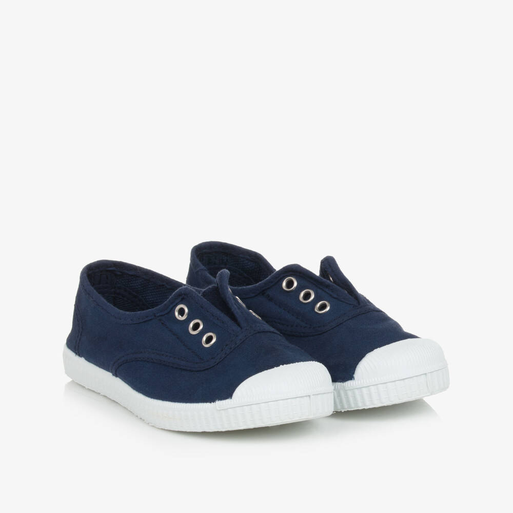 Pisamonas-Navy Blue Canvas Slip-On Trainers | Childrensalon