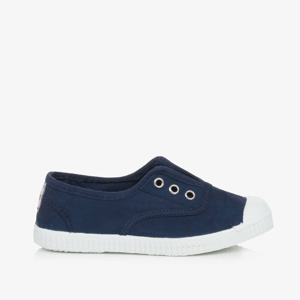 Pisamonas-Navy Blue Canvas Slip-On Trainers | Childrensalon