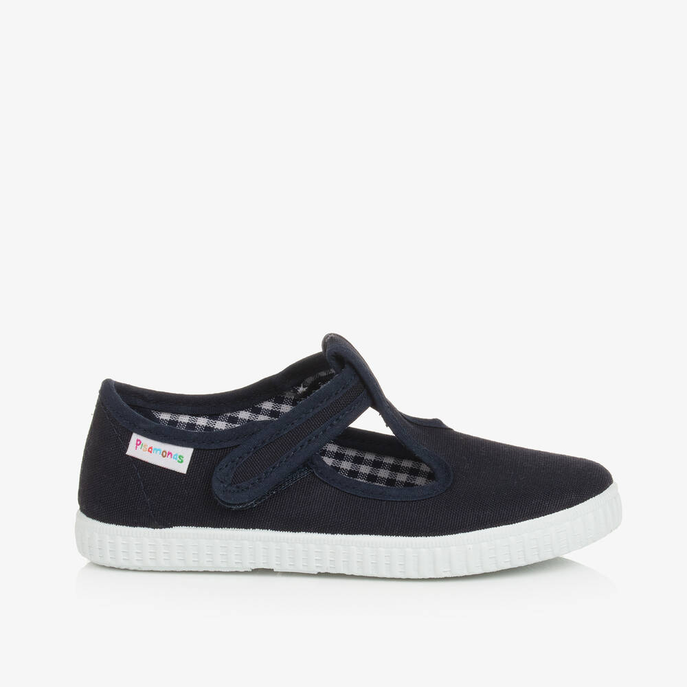 Pisamonas-Navy Blue Canvas T-Bar Shoes | Childrensalon