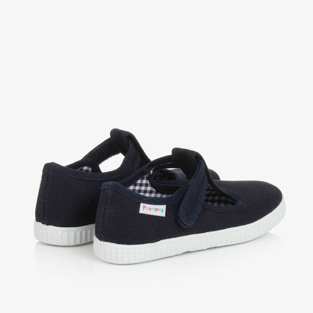 Pisamonas-Navy Blue Canvas T-Bar Shoes | Childrensalon