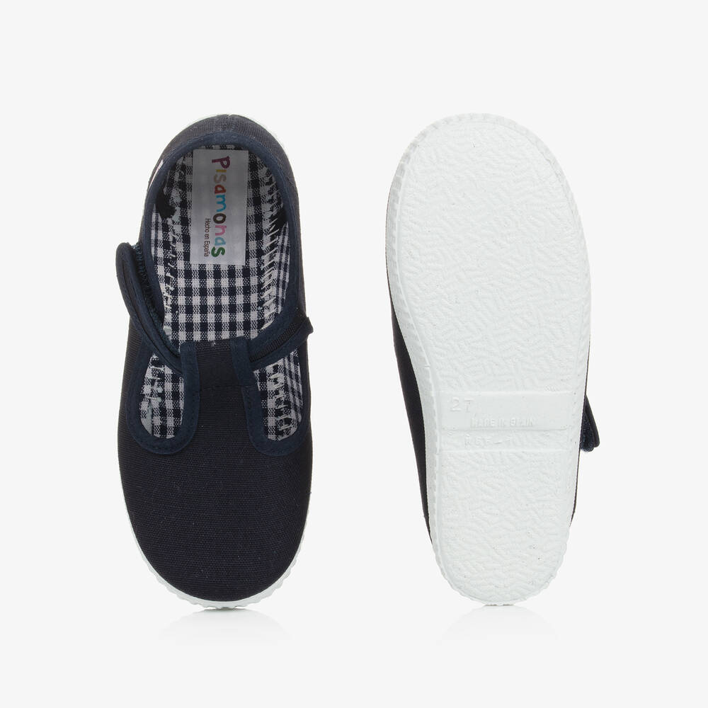 Pisamonas-Navy Blue Canvas T-Bar Shoes | Childrensalon
