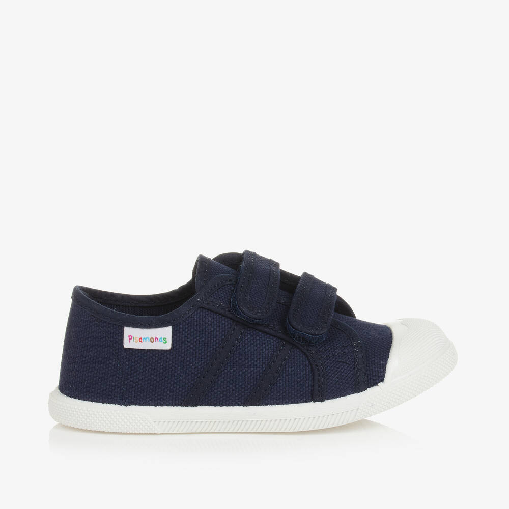 Pisamonas-Navy Blue Canvas Velcro Trainers | Childrensalon
