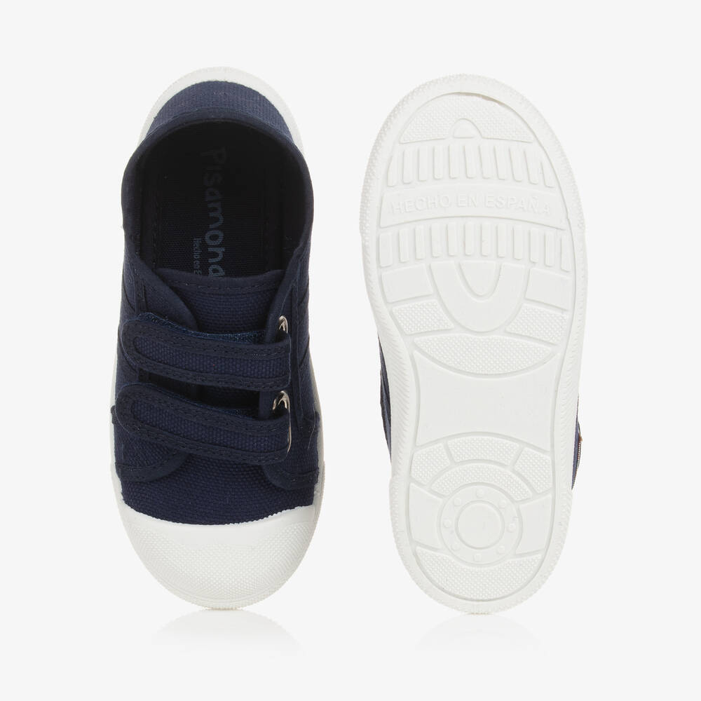Pisamonas-Navy Blue Canvas Velcro Trainers | Childrensalon