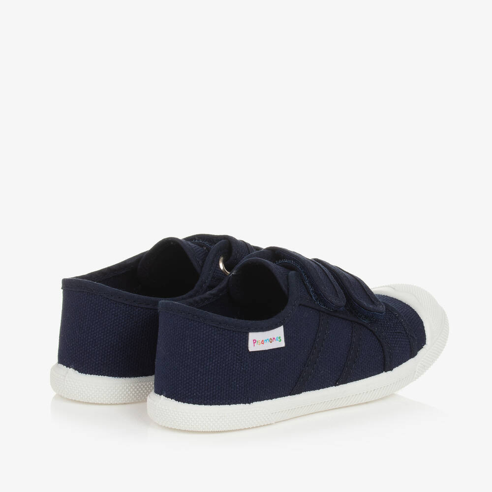 Pisamonas-Navy Blue Canvas Velcro Trainers | Childrensalon