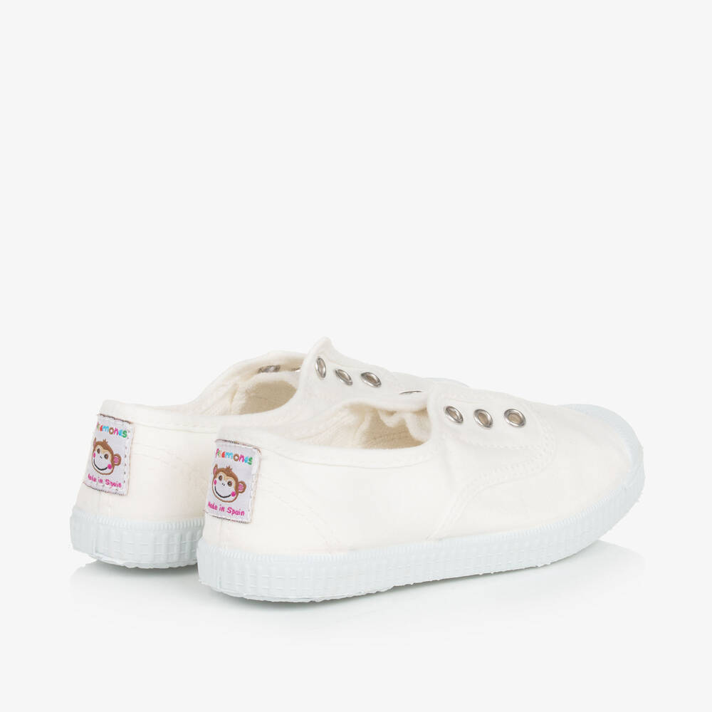 Pisamonas-White Canvas Slip-On Trainers | Childrensalon