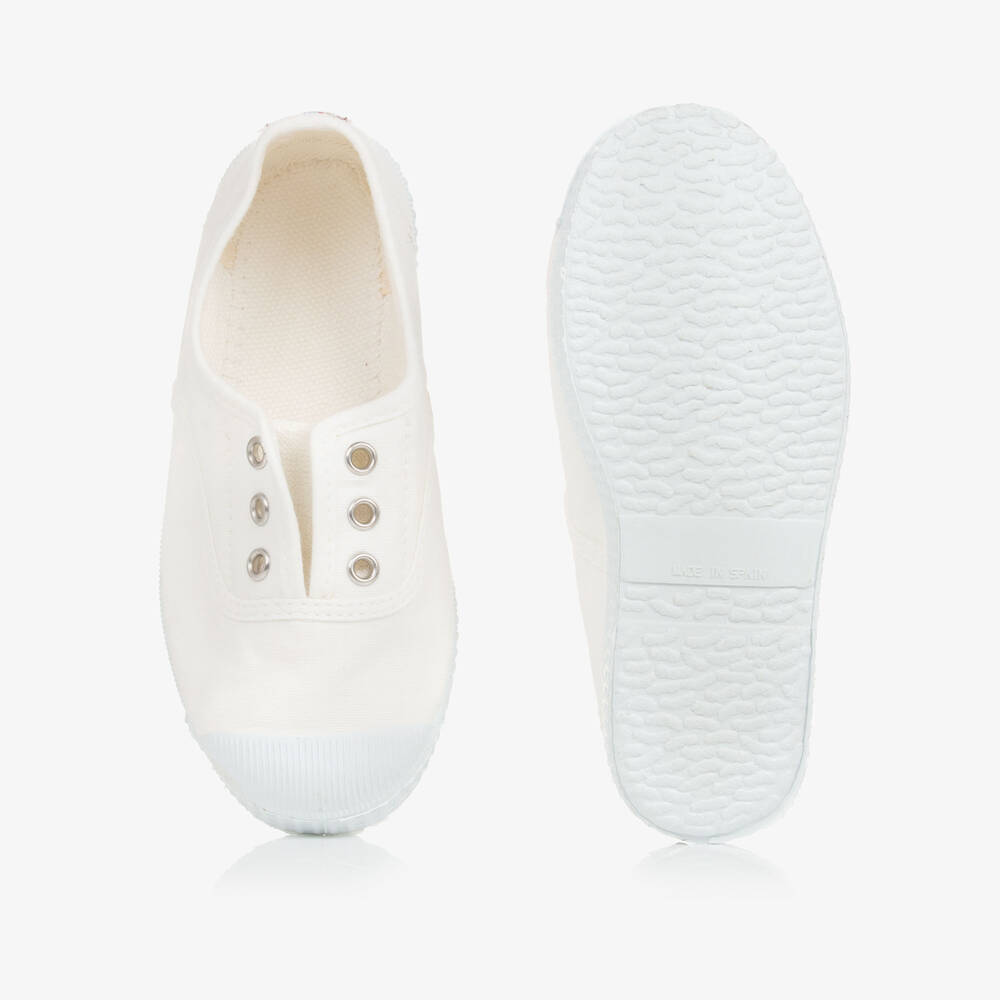 Pisamonas-White Canvas Slip-On Trainers | Childrensalon