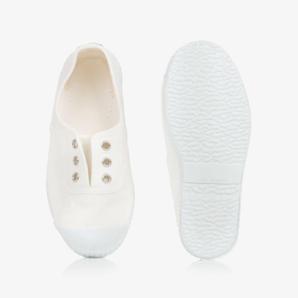 Pisamonas-White Canvas Slip-On Trainers | Childrensalon