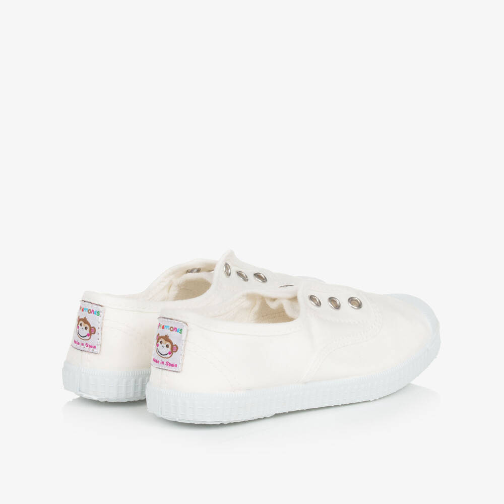 Pisamonas-White Canvas Slip-On Trainers | Childrensalon