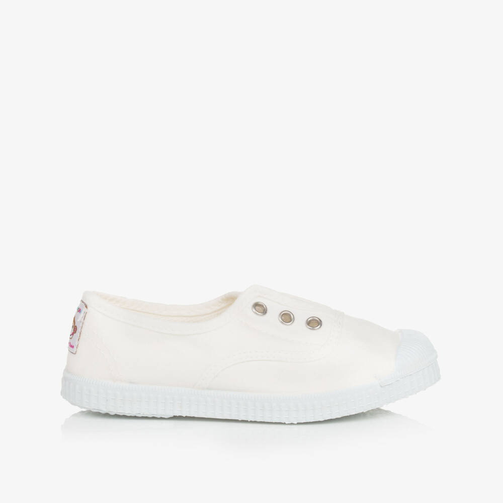 Pisamonas-White Canvas Slip-On Trainers | Childrensalon
