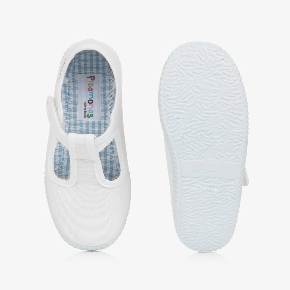 Pisamonas-White Canvas T-Bar Shoes | Childrensalon