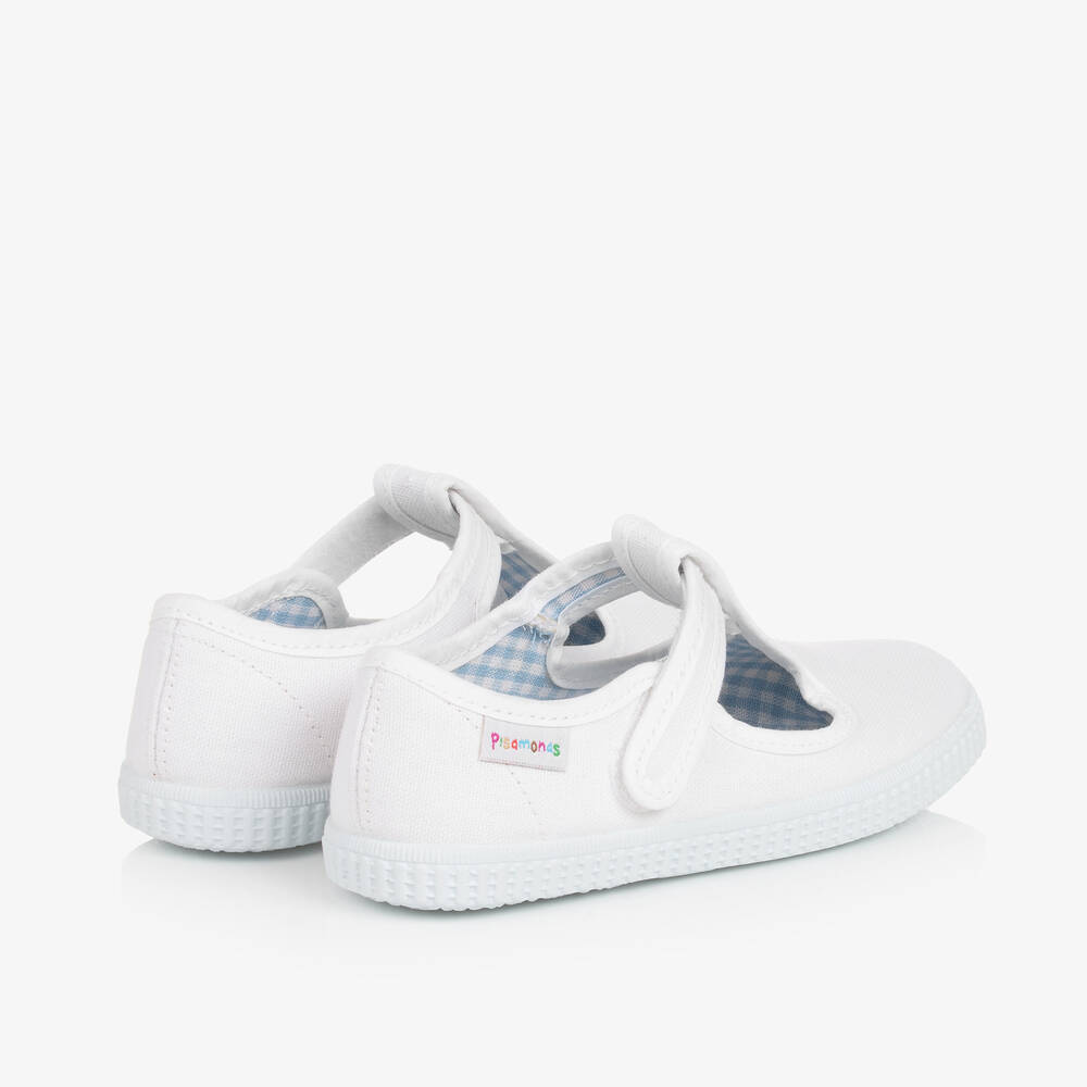 Pisamonas-White Canvas T-Bar Shoes | Childrensalon