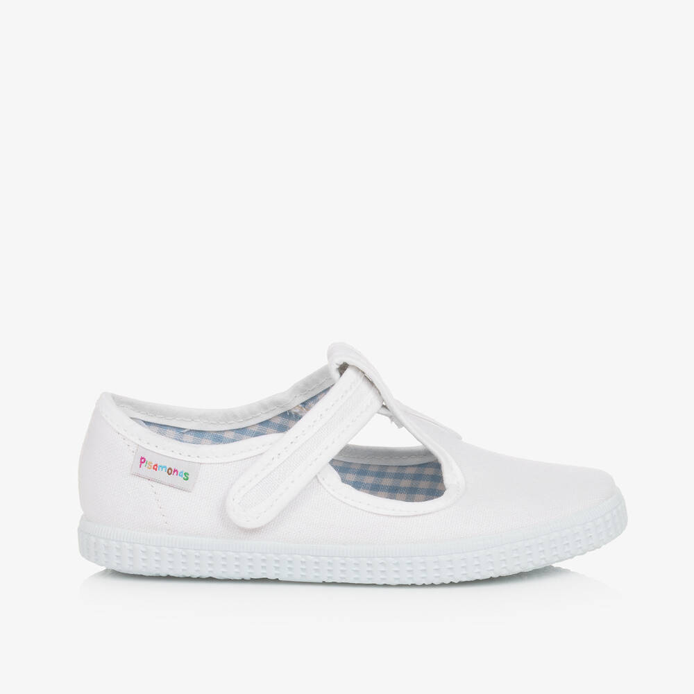 Pisamonas-White Canvas T-Bar Shoes | Childrensalon