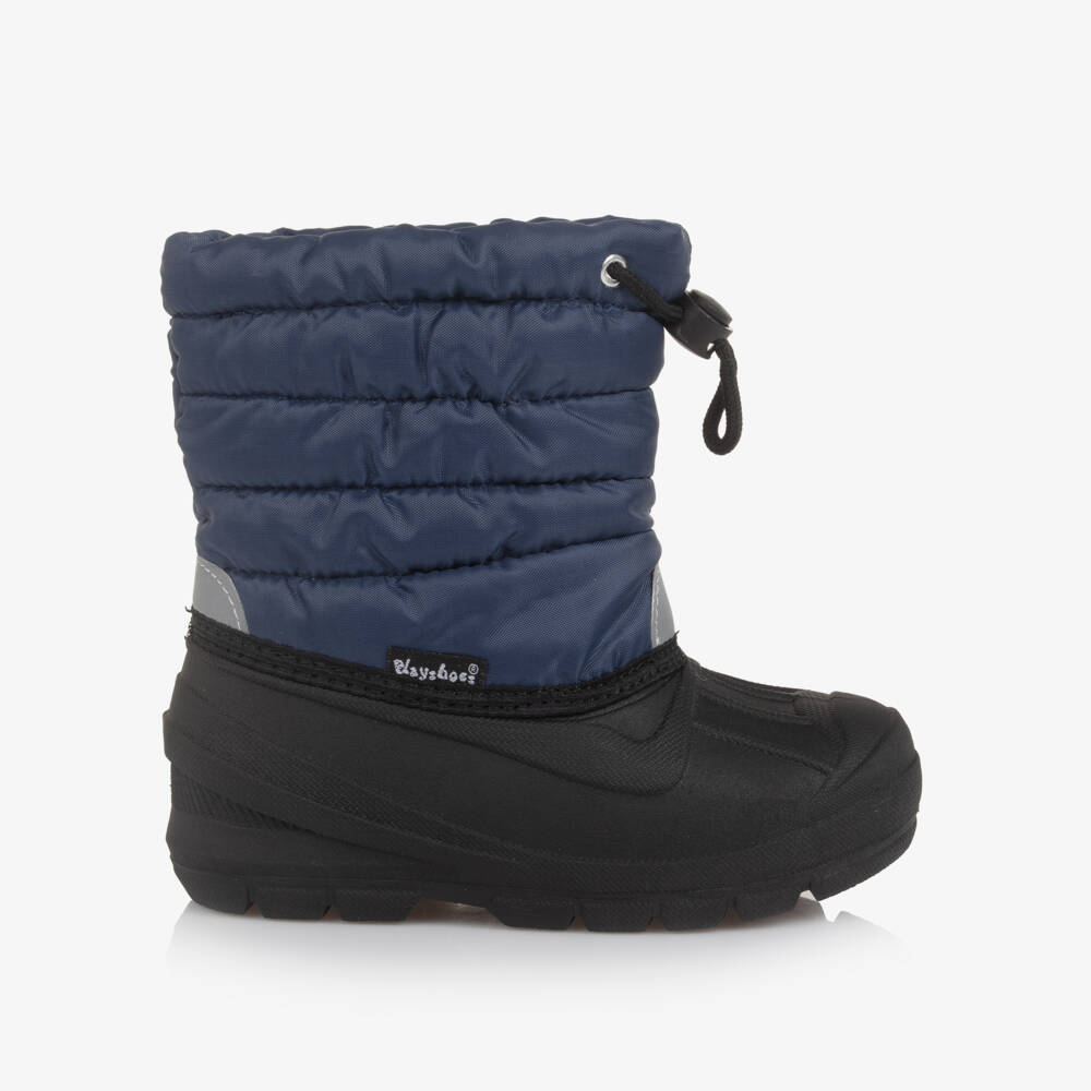 Playshoes-Blue & Black Drawstring Snow Boots | Childrensalon