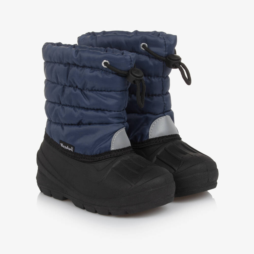Playshoes-Blue & Black Drawstring Snow Boots | Childrensalon