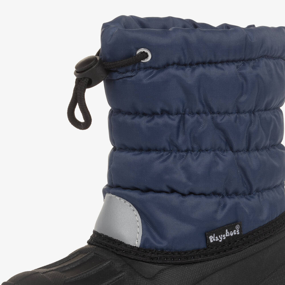 Playshoes-Blue & Black Drawstring Snow Boots | Childrensalon