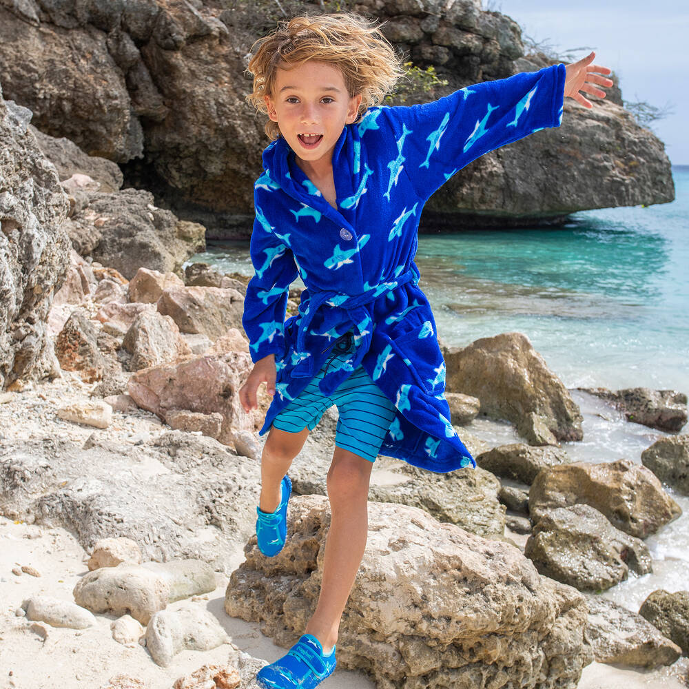 Playshoes-Blue Shark Fleece Dressing Gown | Childrensalon