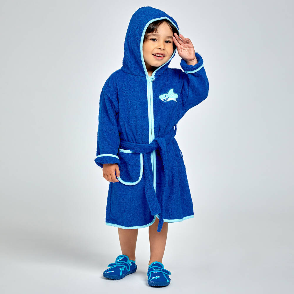 Playshoes-Boys Blue Shark Cotton Bathrobe | Childrensalon