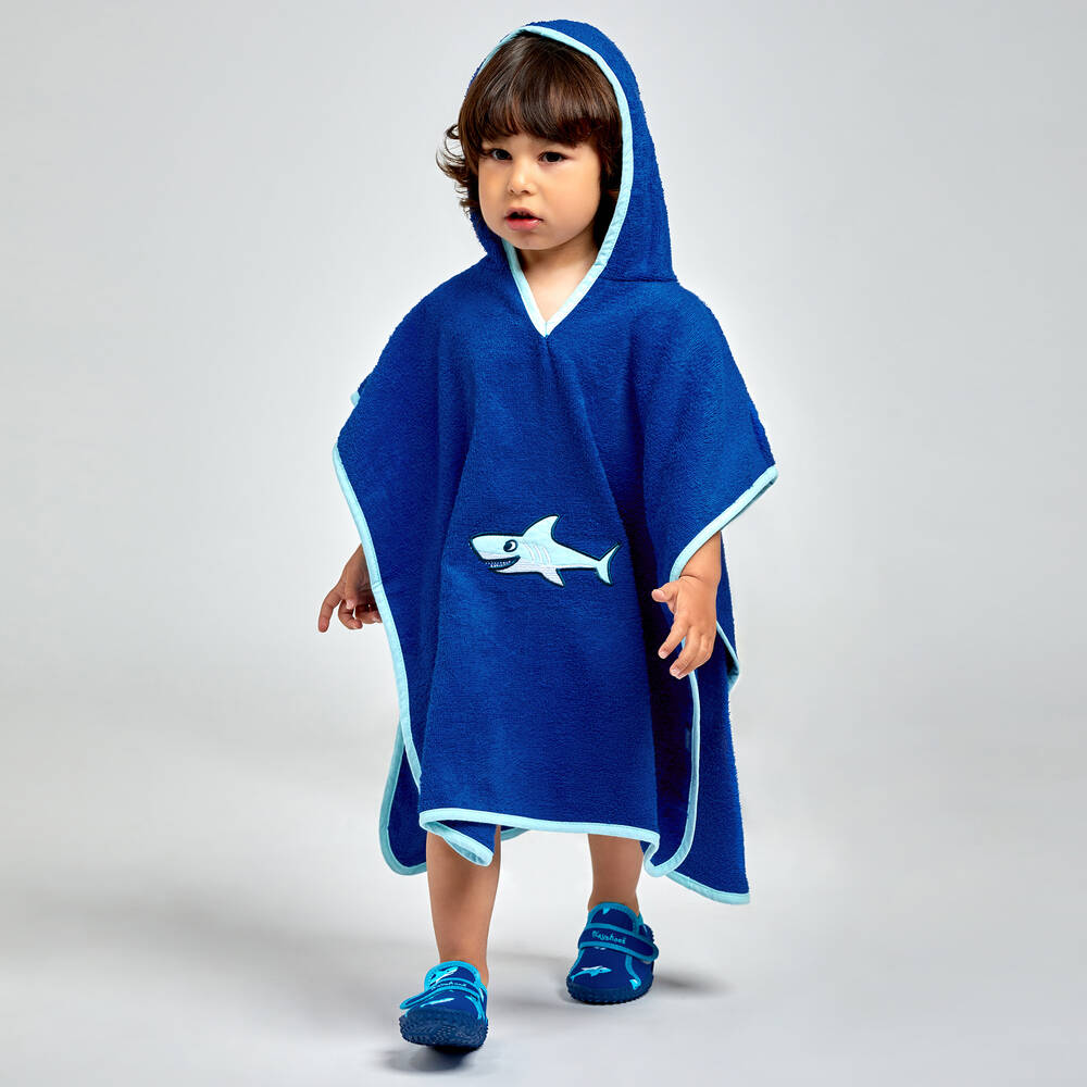 Playshoes-Boys Blue Shark Cotton Poncho Towel | Childrensalon