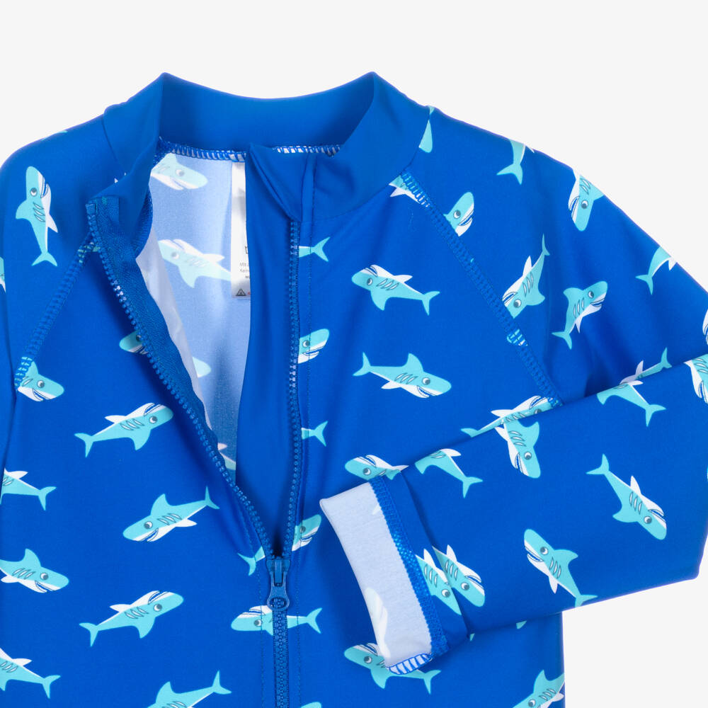 Playshoes-Boys Blue Shark Print Sun Suit (UPF50+) | Childrensalon