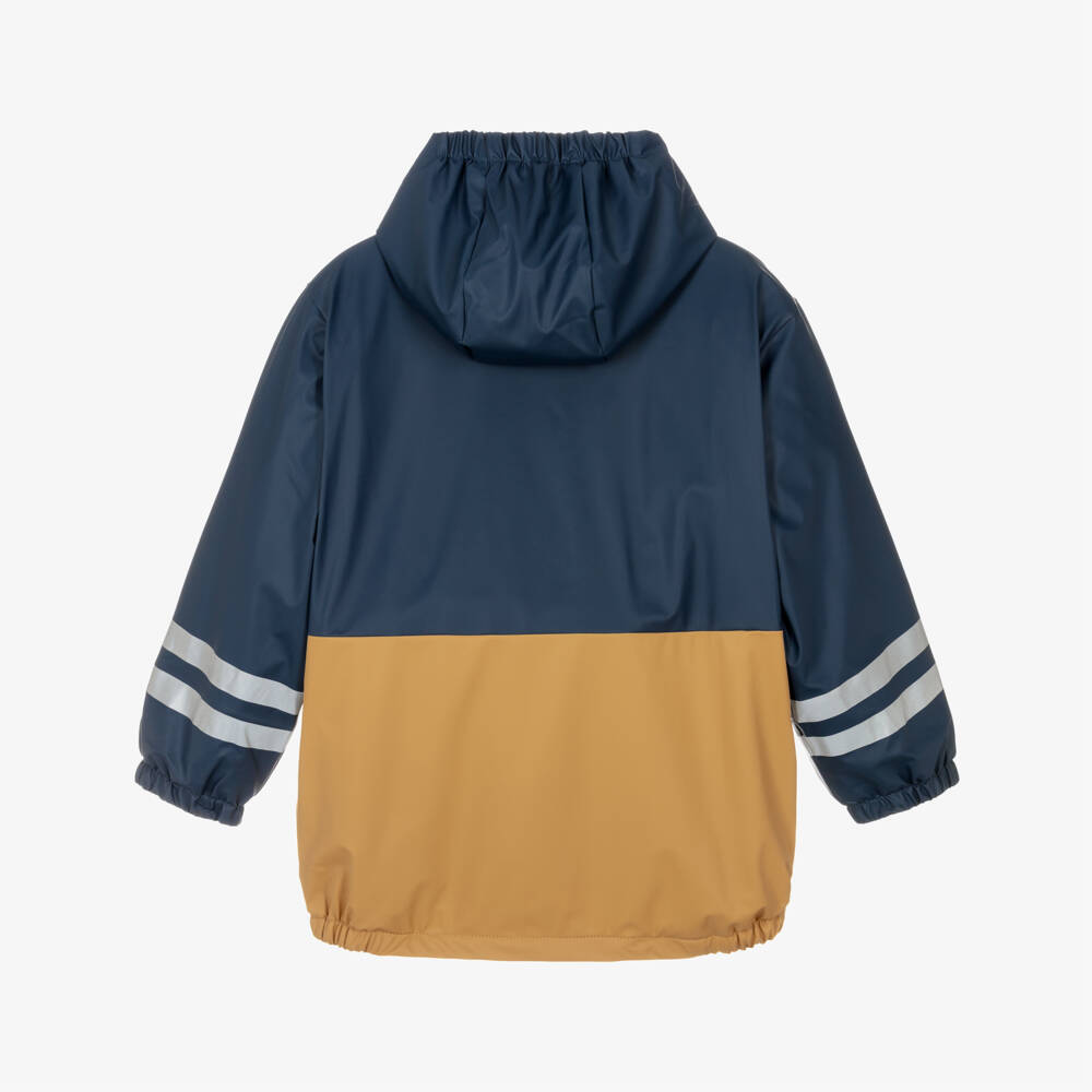 Playshoes-Boys Navy Blue & Beige Hooded Raincoat | Childrensalon
