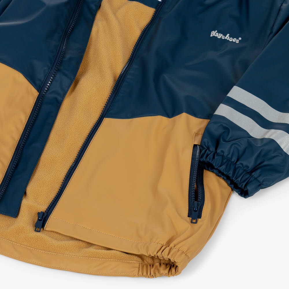 Playshoes-Boys Navy Blue & Beige Hooded Raincoat | Childrensalon