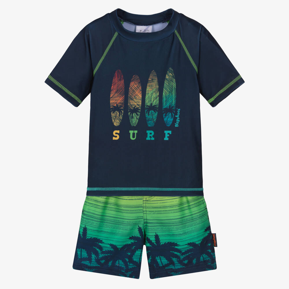 Playshoes-طقم سباحة أولاد بطبعة استوائية لون أخضر وكحلي (+UPF40) | Childrensalon