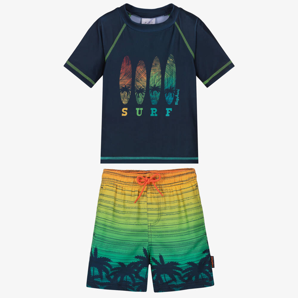 Playshoes-Купальный комплект сине-зеленый тропический для мальчиков (UPF40+) | Childrensalon