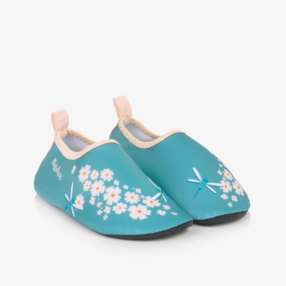 Playshoes-Girls Blue Floral Print Aqua Shoes | Childrensalon