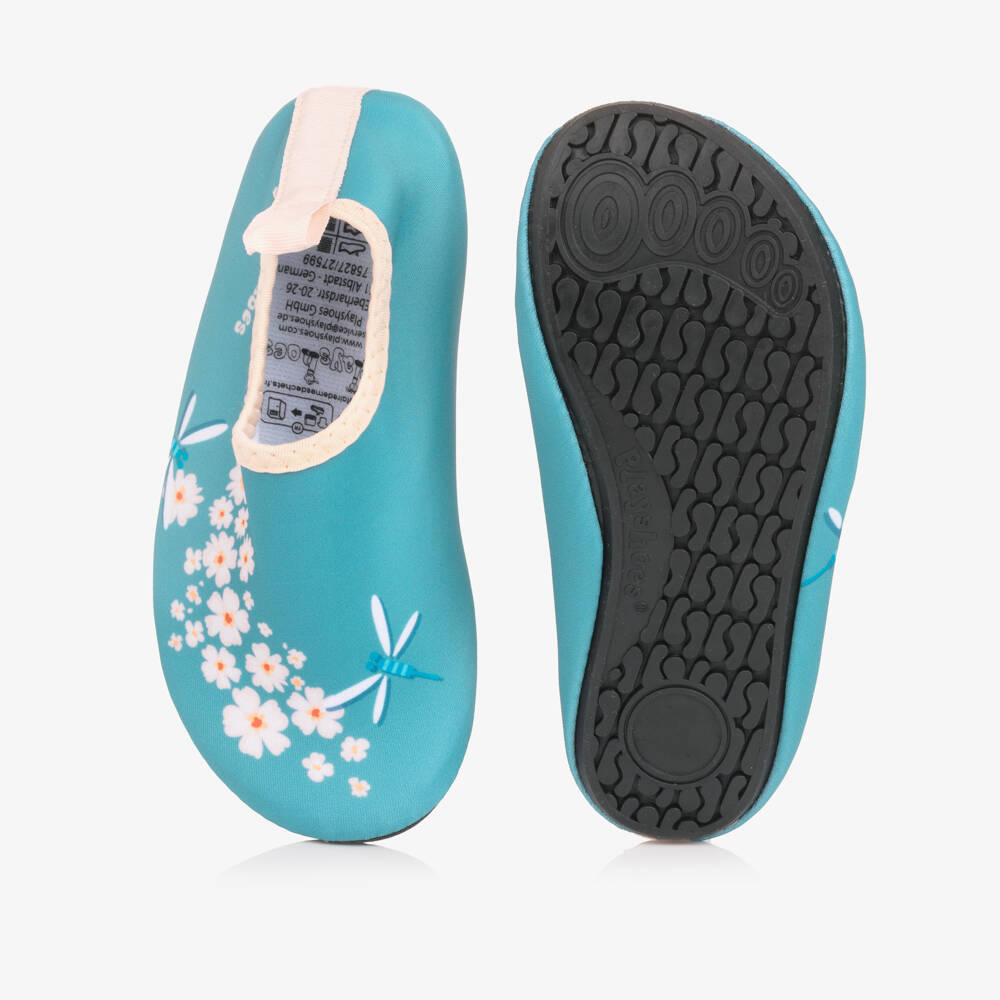 Playshoes-Girls Blue Floral Print Aqua Shoes | Childrensalon