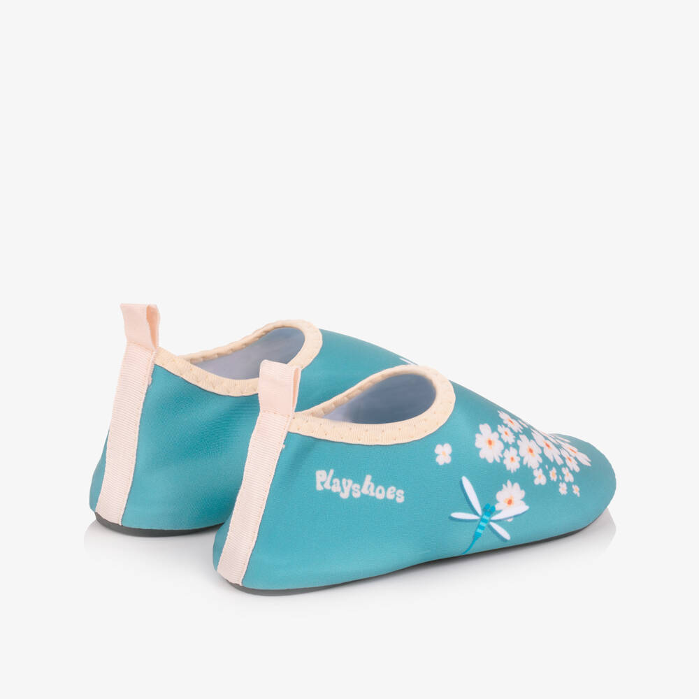 Playshoes-Girls Blue Floral Print Aqua Shoes | Childrensalon