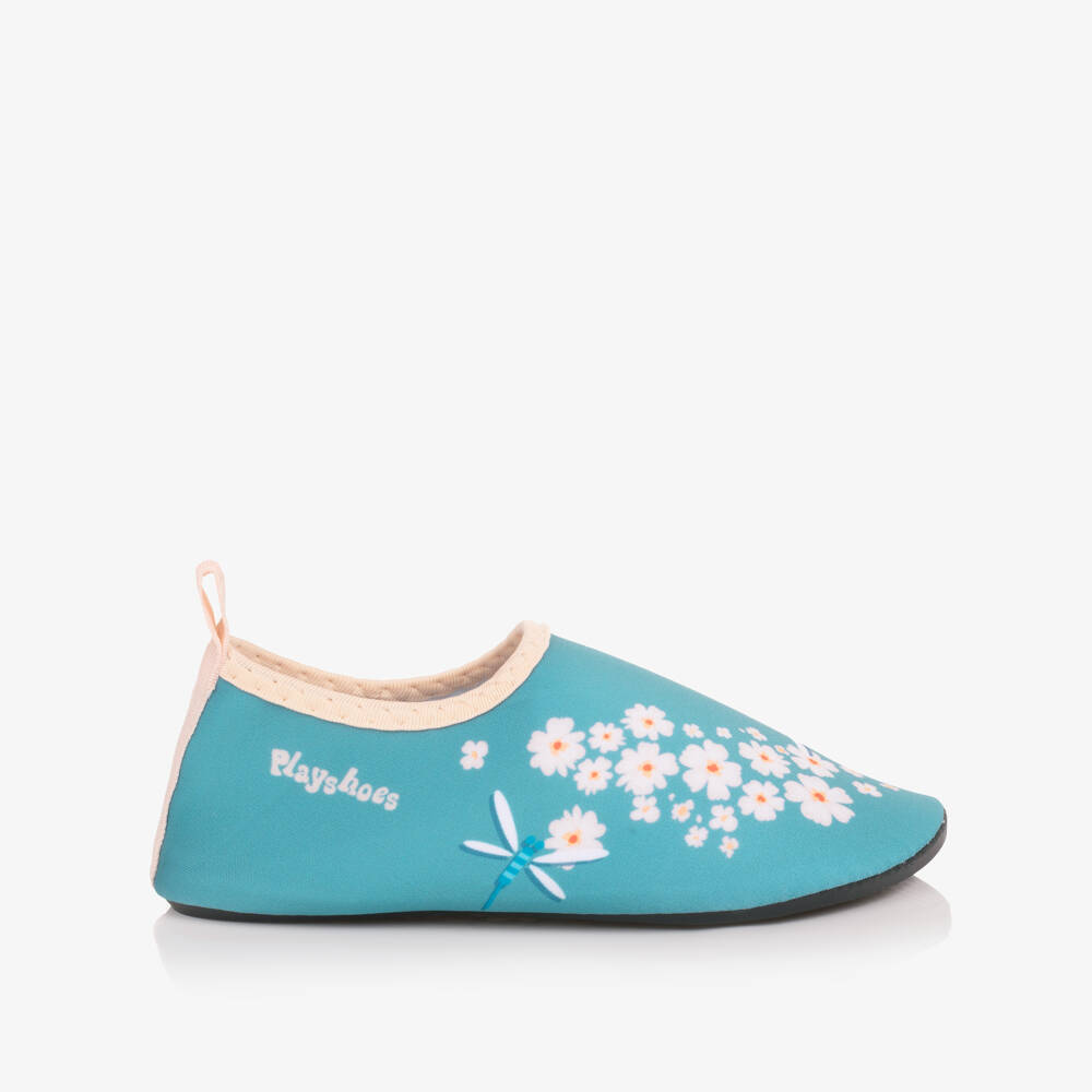 Playshoes-Girls Blue Floral Print Aqua Shoes | Childrensalon