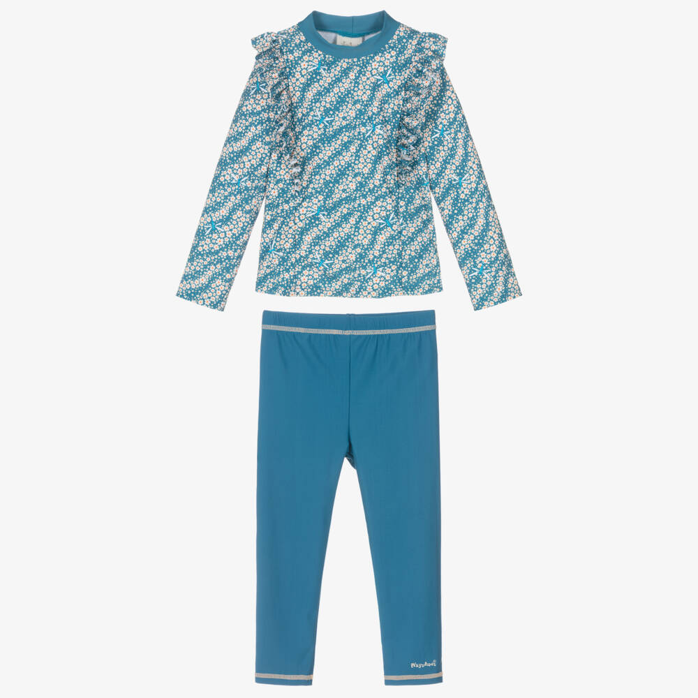 Playshoes-Girls Blue Floral Swim Set (UPF50+) | Childrensalon