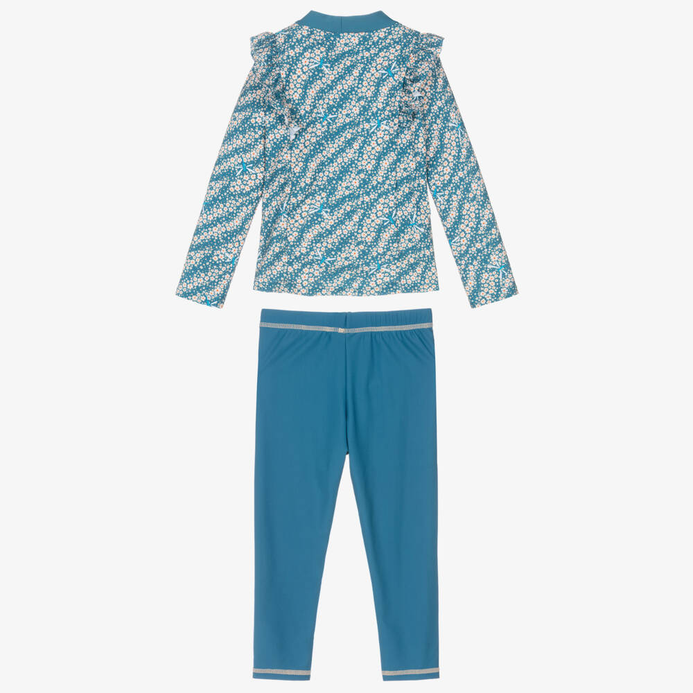 Playshoes-Girls Blue Floral Swim Set (UPF50+) | Childrensalon