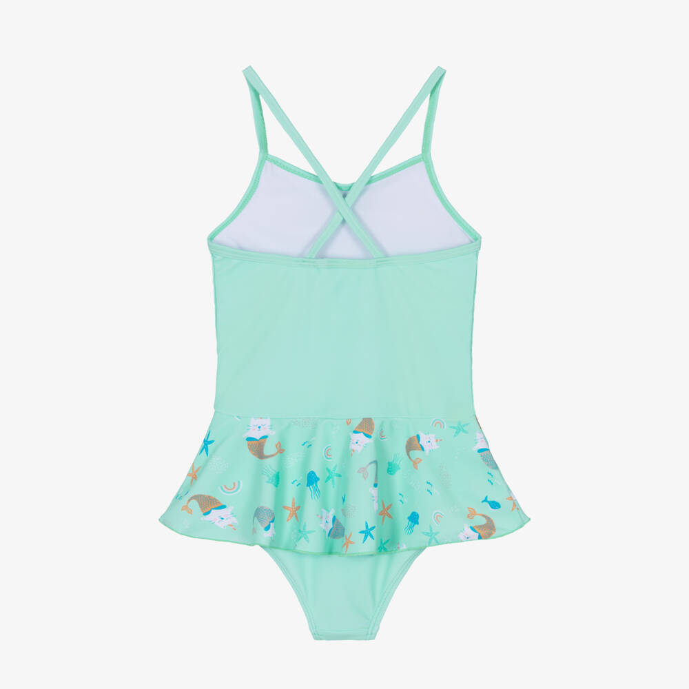 Playshoes-Girls Green Cat Mermaid Swimsuit (UPF 50+) | Childrensalon
