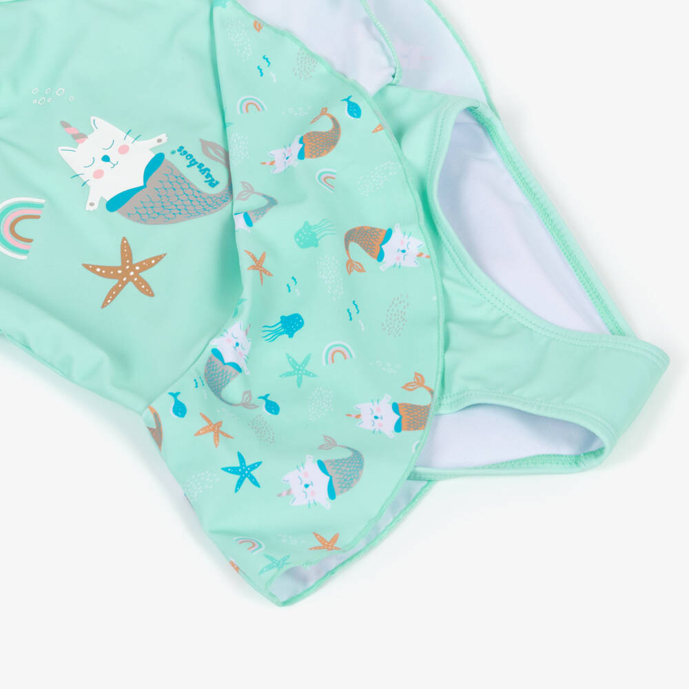 Playshoes-Girls Green Cat Mermaid Swimsuit (UPF 50+) | Childrensalon