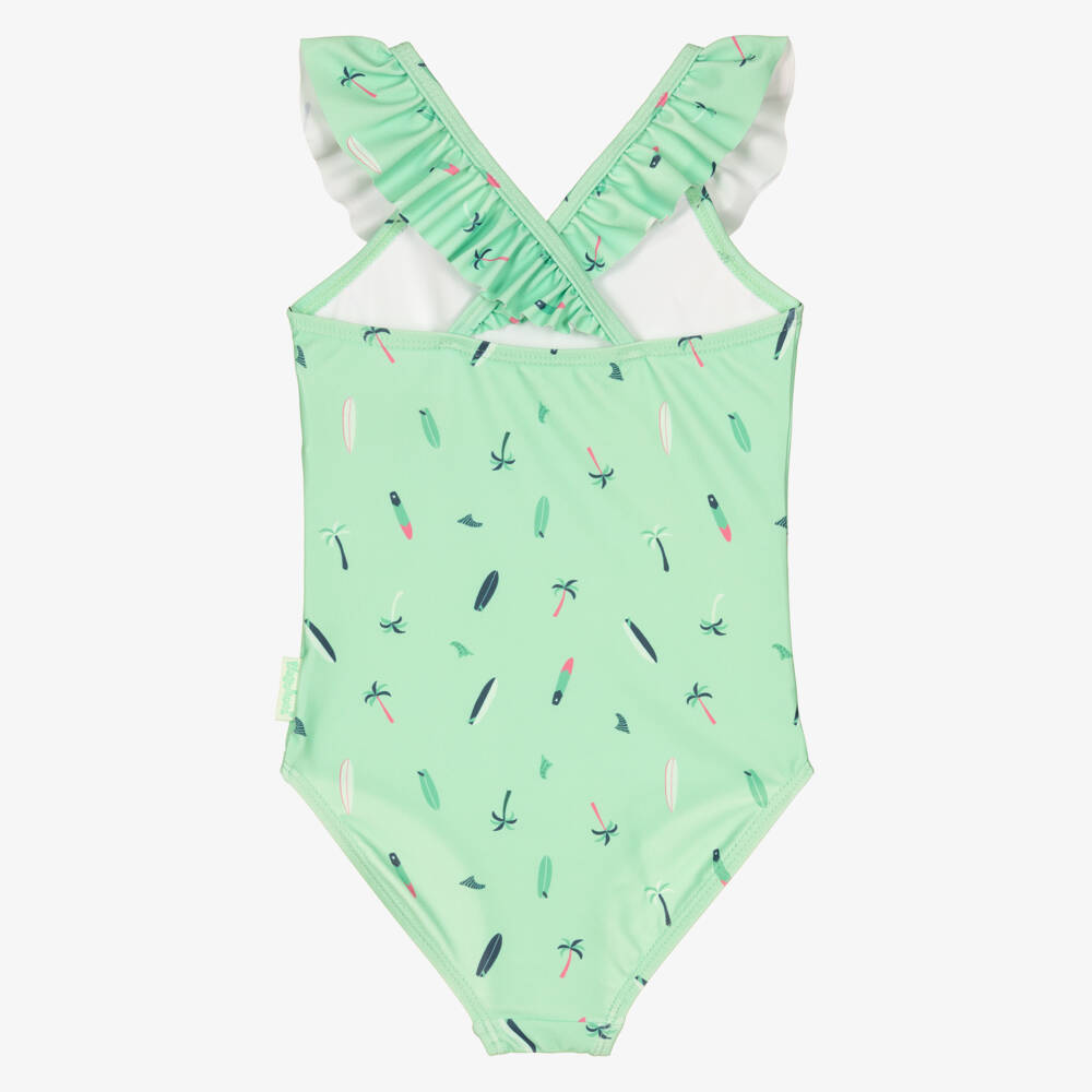 Playshoes-Girls Green Ruffle Trimmed Swimsuit (UPF50+) | Childrensalon