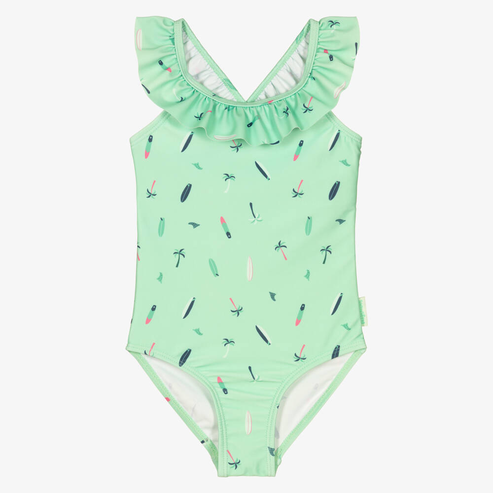 Playshoes-Girls Green Ruffle Trimmed Swimsuit (UPF50+) | Childrensalon