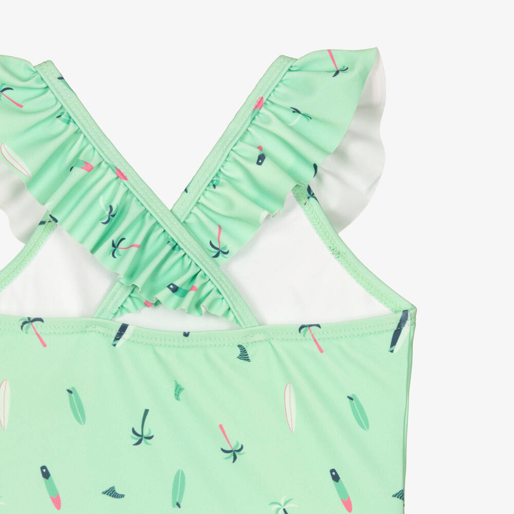 Playshoes-Girls Green Ruffle Trimmed Swimsuit (UPF50+) | Childrensalon